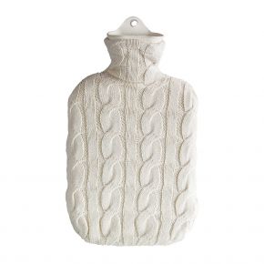 2,0 Liter Wärmflasche mit Strickbezug aus Baumwolle "Zopf Natur"