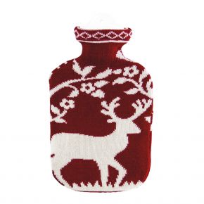 2,0 Liter Wärmflasche mit Strickbezug aus Baumwolle "Hirsch"