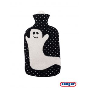 2,0 Liter Wärmflasche mit Strickbezug aus Baumwolle "Geist Spooky"