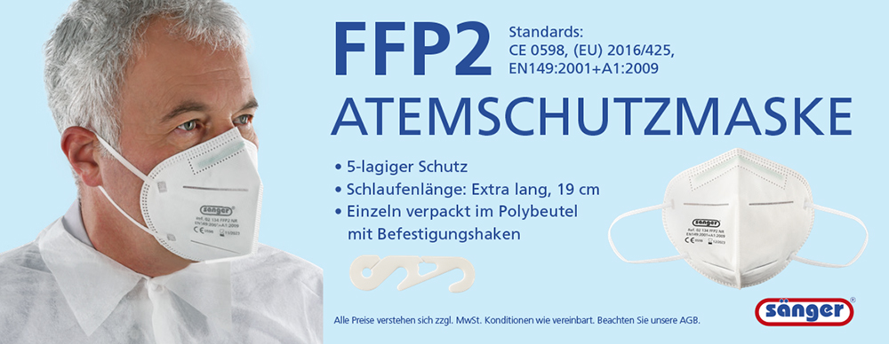 FFP2 Atemschutzmaske 5-lagig, CE 0598, EN 149:2001+A1:2009